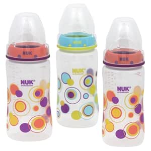 NUK Orthodontic Trendline 3-Pack Baby Bottles, Pink/Teal Dots, 10-Ounce (Discontinued by Manufacturer)