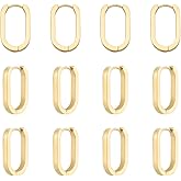 UNICRAFTALE 12Pcs Real 18K Gold Plated Earrings Stainless Steel Huggie Hoop Earrings 21mm Gold Oval Endless Hoop Small Sleeper Piercing Earring for DIY Jewelry Making