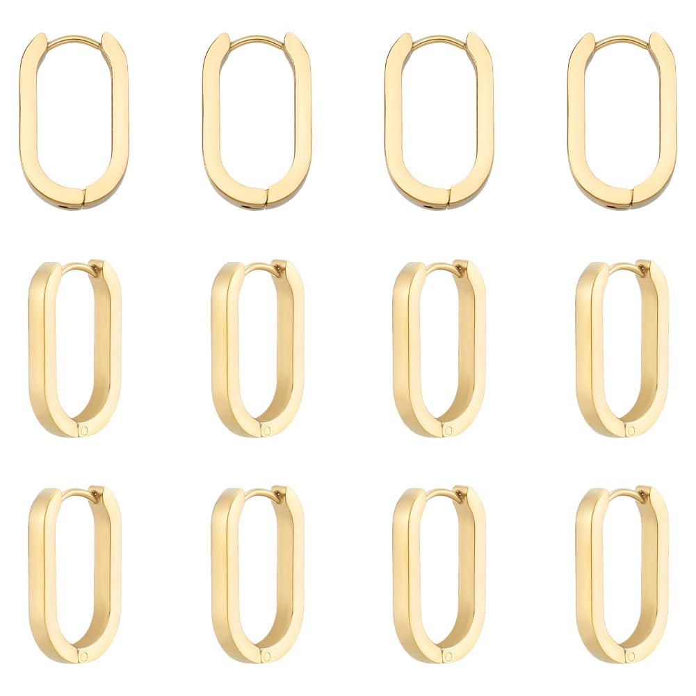 Photo 1 of UNICRAFTALE 12Pcs Real 18K Gold Plated Earrings Stainless Steel Huggie Hoop Earrings 21mm Gold Oval Endless Hoop Small Sleeper Piercing Earring for DIY Jewelry Making