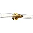 SANTOSTOCK Brushed Gold Bathroom Vanity Light Fixture, 2-Light Modern Wall Sconce Lighting W/Clear Glass, Brass Wall Mount Lamp for Mirror Hallway Kitchen Living Room, E26 T10 Bulbs(Excluded)