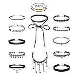 12 Pcs Vintage Gothic Lolita Punk Choker Necklace Black Charm Victorian Style Tassel Velvet Lace Retro Choker Jewelry Set for Girl Women