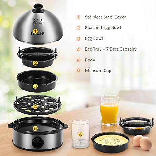 Egg Cooker, HoLife Stainless Steel Egg Boiler Steamer with Auto Shut off, 7 Egg Capacity for Soft, Medium, Hard Boiled Eggs, Omelettes