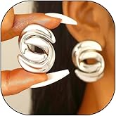 Chunky Gold Plated Statement Dangle Earrings for Women Lady,Big Silver Irregular Geometric Drop Earrings Trendy Letter Stud Earrings Jewelry Gift