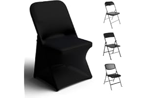Trlyc Spandex Folding Chair Covers 30 Pcs Universal Fitted Stretchy Dining Chair Slipcovers for Wedding Party Banquet Flat-Front Chair Cover (Black)