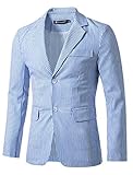 Allegra K Man Vertical Stripes Notched Lapel Long Sleeves Blazer Blue White S