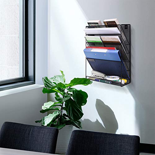 Mesh Hanging Wall File Organizer 6 Tier Vertical Mount, Durable Wall