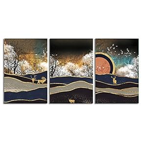 Canvas Wall Art Abstract Deer in Forest Painting Artwork for Home Prints Framed - 16"x24" x 3 Panels