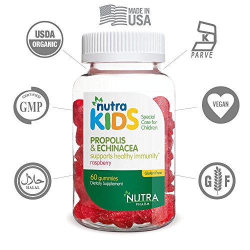 Nutra Kids Propolis & Echinacea Gummies - 60 Raspberry Flavored Gummies - GELATIN FREE - GLUTEN FREE