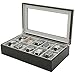 Tech Swiss Watch Box for 10 Watches Wood Finish XL Extra Large Compartments Fits 63mm Soft Cushions Glass Window (Black)