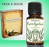 Eucalyptus Essential Oil Organic 100% Natural Pure Undiluted Therapeutic Grade Sinus Infection, Acute Bronchitis Medicine, Clear Dental Plague Free Guide Books Aromatherapy & Massage Therapy