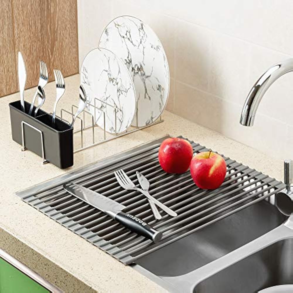 IPEGTOP RollUp Dish Drying Rack And Utensil Plates Holders, Foldable