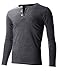 FLATSEVEN Men's Slim Fit Casual Long Sleeve Henley T Shirt (THL100) Charcoal, L