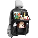 Tsumbay Car Backseat Organizer with Tablet Holder，9 Storage Pockets PU Leather Car Storage Organizer with Foldable Table Tray