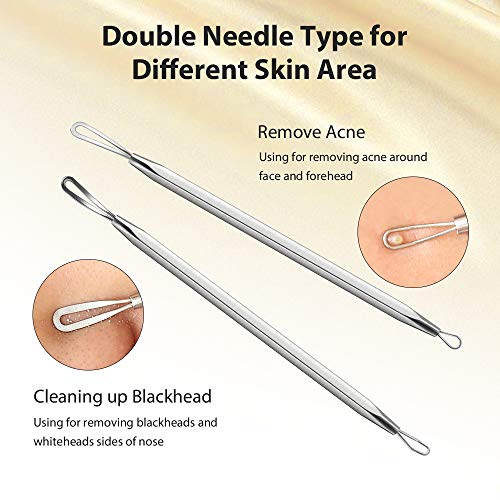 Blackhead Remover Pimple Extractor Tool, Terresa 8pcs Blackhead Extractor, Comedone Extractor Acne Removal Kit for Blemish, Whitehead Popping, Zit Removing for Nose Face with Leather Bag - Thumbnail 4