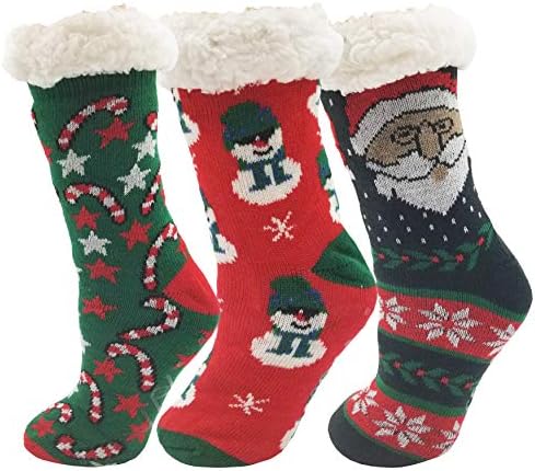 Fluffy Thermal Sherpa Slipper Socks, 3 Pairs for Women, Ultra Soft Christmas Winter Non Skid