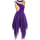 yrsZX Women's Praise Dance Dress Tunic Irregular Flowy Skirt Sleeveless Worship Liturgical Lyrical Dance Costume