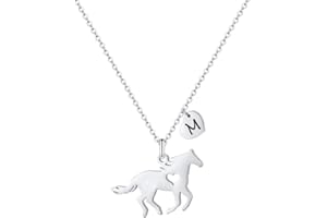 MONOOC Horse Necklace for Girls - Dainty Pendant Heart 26 Initial Jewelry for Women, Kids, Horse Lovers