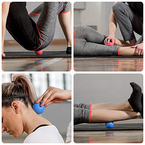 WOVTE 2 Pack Massage Lacrosse Balls for Sore Muscles, Shoulders, Neck, Back, Foot, Body, Deep Tissue, Myofascial Release, Trigger Point Therapy, Muscle Knots and Yoga Therapy (Blue Red)