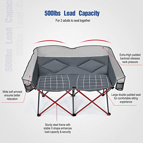 Goplus Loveseat Camping Chair, Double Folding Chair for Adults Couples