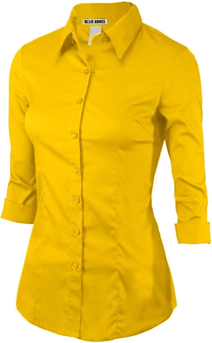 Women 3/4Sleeve Office Casual Button Down Blouse Shirt Junior PlusSize(Up to 6X): Clothing