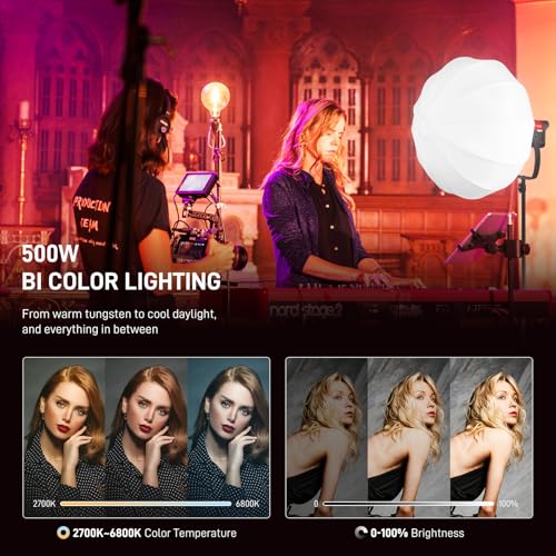 GVM 500W LED Video Light with Bluetooth App Control, 2700K-6800K CCT, 227040 lux@1m, Studio Photo Lighting with Bowen Mount, Continuous Light with Standard Cache, CRI 97+, COB SD500B