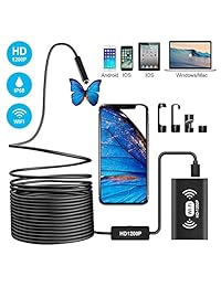 Cámara de inspección inalámbrica endoscopio, semirrígida WiFi Borescopio 2.0 MP 1200 P HD IP68 cámara de serpiente impermeable con 8 LED para iOS y Android Smartphone, iPhone, Samsung, iPad, tableta 11.5 FT (11.5 ft)