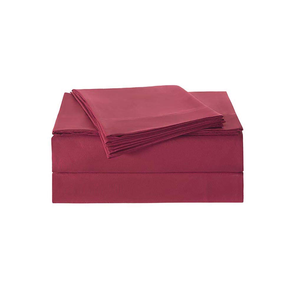 HOTNIU 4-Pieces Bed Sheet Set (Flat sheet, Fitted sheet, 2 Pillowcases), Made of 100% Microfiber, Anti-Wrinkle & Fade Resistant, Super Soft Comfortable (King, Wine red)