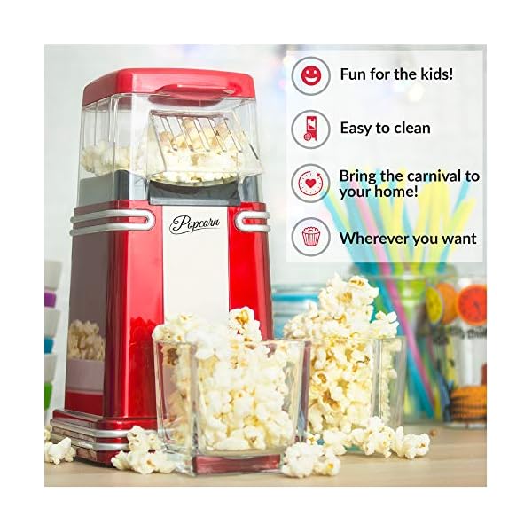 Gadgy--Hot-Air-Popcorn-Maker-l-Retro-Popcorn-Machine-Low-Calorie-Fat-Free-l-Healthy-Pop-Corn-Popper-Cinema-at-Home Gadgy Popcorn Machine - Retro Popcorn Maker - Hot Air Popcorn Popper - Fat Free Oil Free Gourmet Popcorn - Healthy Snack