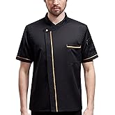 Unisex Chef Jacket - Shoulder Cool Vent Chef Coat Gold Edge Working Chef Uniform