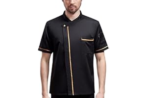 LENMIPOT Unisex Chef Jacket - Shoulder Cool Vent Chef Coat Gold Edge Working Chef Uniform