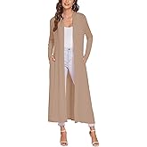 Bluetime Women Floor Length Open Front Cardigan Lightweight Long Sleeve Maxi Duster with Pockets (S-3XL)