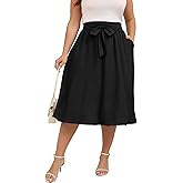 Xpenyo Womens Plus Size Midi Skirts Summer Elastic High Waisted Boho Casual Beach Flowy Swing Knee Length Skirts with Pockets