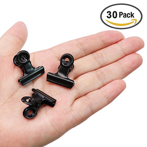 ESFUN 30 Pack Small Bulldog Clips Hinge Clip 1 Inch Metal Binder Clips File Paper Money Clamps for Office and Home Kitchen(Black,22mm) - Thumbnail 3