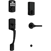 Weiser Matte Black Front Door Lock and Handle Set, Powerbolt 3 Keypad Door Lock with Henley Handleset & Henley Interior Door 