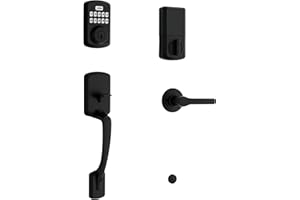 Weiser Matte Black Front Door Lock and Handle Set, Powerbolt 3 Keypad Door Lock with Henley Handleset & Henley Interior Door 