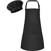 Bouiexye Kids Apron and Chef Hat Set Children Apron Adjustable with 2 Pockets Children Chef Painting for Cooking Baking