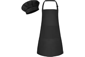 Bouiexye Kids Apron and Chef Hat Set Children Apron Adjustable with 2 Pockets Children Chef Painting for Cooking Baking