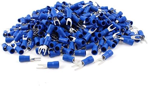 Gfortune 100Pcs Pre-insulated Fork Spade Terminals SVS2-4 16-14AWG #8 Electrical Wire Connectors Blue for Indurstry