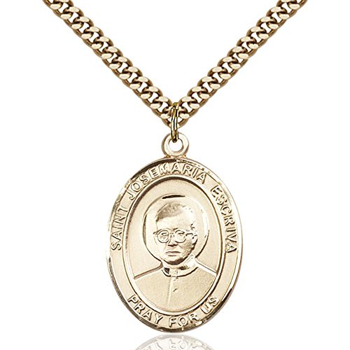 Gold Filled St. Josemaria Escriva Pendant 1 x 3/4 inches with Heavy Curb Chain