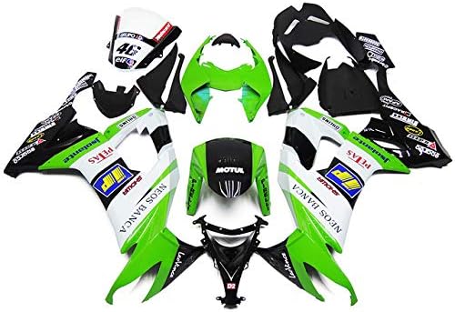 ABS Plastic Motorcycle Injection Pre-Drilled Hole Cowl Fairings Bodywork Kit Complete Set for Kawasaki Ninja ZX10R 2008-2010 (Green+Black+White)