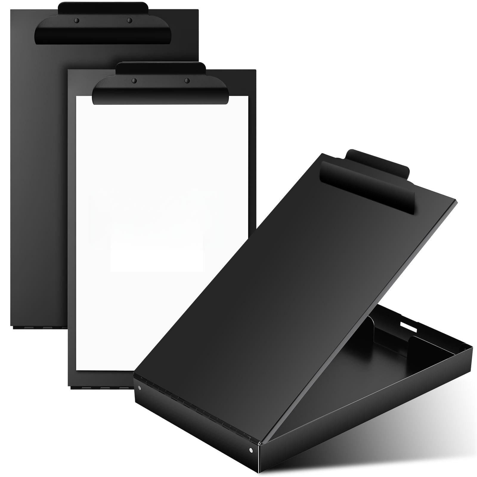 Photo 1 of Chivertion 2 Pcs Legal Size Aluminum Clipboard with Storage 8.5'' x 14'' Black Heavy Duty Metal Lightweight Form Holder with Capacity Clip 1 Compartment Clipboard for Legal Lawyer, Office, School Work