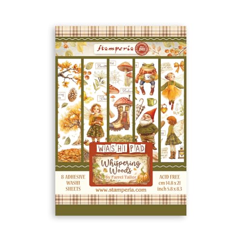 Stamperia - Washi Pad for Scrapbooks, Albums, Cards, Bullet Journals and More, Translucent and Easy to Cut, Acid Free, Perfect for Hobbies, Crafts, and Gifting (Whispering Woods) (A5) (8 Sheets)
