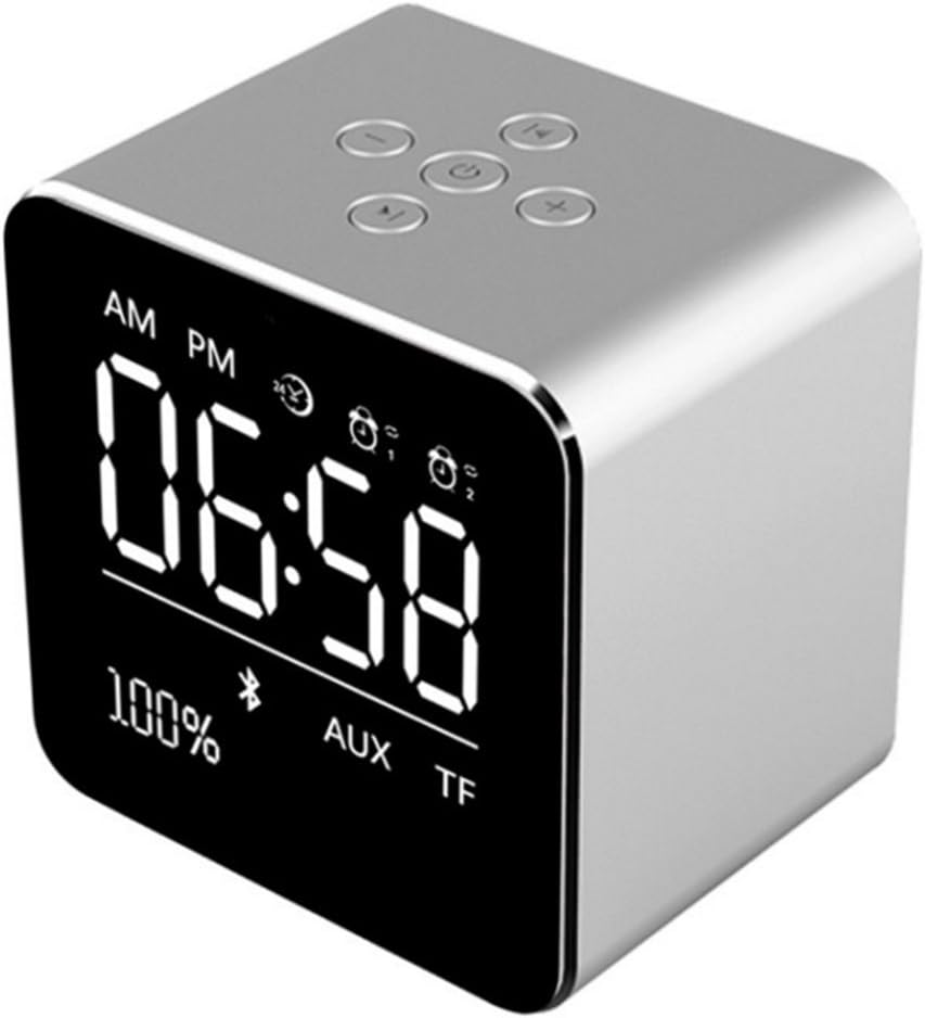 New Wireless Metallic Bluetooth Mini Speakers, Small, Portable Outdoor & Indoor Speakers - 2 Group Alarm Clocks LCD Screen - 8h Playback Time - Fully Compatible with Mainstream Devices(silver)