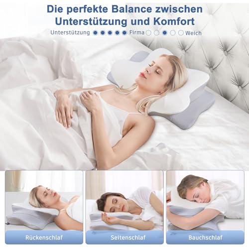 DONAMA Memory Foam Nackenkissen Ergonomisch, Kopfkissen mit Armauflage & Zwei Höhen, Kühlend & Atmungsaktiv, 6-Zonen-Kontur, Nackenstützung für alle Schlafpositionen