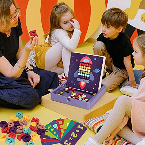 YuanLeBao Montessori Toy for Toddlers,Preschool Button Art Toy,Early Learning Board Toy-symbol,shape,graphic,math card,puzzles,Educational Toys Color Recognition Games,STEM gift toys for kids aged 3-8