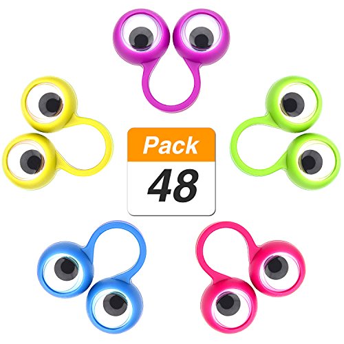 Jovitec 48 Pieces Googly Eye Finger Puppets Wiggly Eyeball Finger Puppet Rings Eye Finger Toy Kids Party Favor, 5 Colors