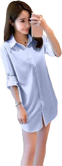 Amazon ジャンーウェ シャツ風 パジャマ ミニ ワンピース ルームウェア 部屋着 ネグリジェ 前開き 長袖 レディース ロング シャツ チュニック ナチュラル セクシー ルームワンピース ネグリジェ 通販