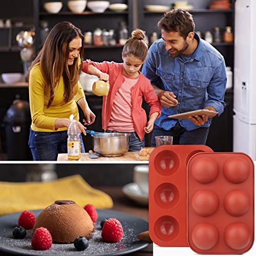 3 Pack 6 Holes Semi Sphere Chocolate Molds, BPA Free Silicone Baking Mold for Making Hot Chocolate Bombs, Cake, Jelly, Dome Mousse（Brick red）