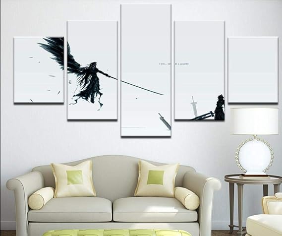 Amazon Hnyyj ファイナルファンタジーviiセフィロスワン翼天使アニメ5パネルキャンバスプリントウォールアートリビングルームの壁紙40x60cmx2 40x80cmx2 40x100cmx1 アートフレーム ポスター オンライン通販