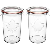 KVZKVZ Canning Jars 27 oz of 2,850ml Replace For Weck Canning 743, Replace For Weck 3/4 Liter Jar, 2pcs Glass Jars, Canning Jars For Sourdough, Mold Jar - Sourdough Starter With Wide Mouth